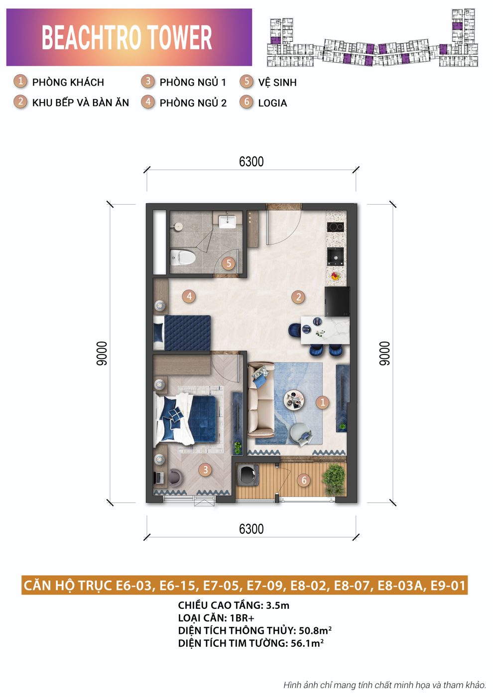 Mặt bằng Căn 1BR+ Beachtro Tower – Blanca City