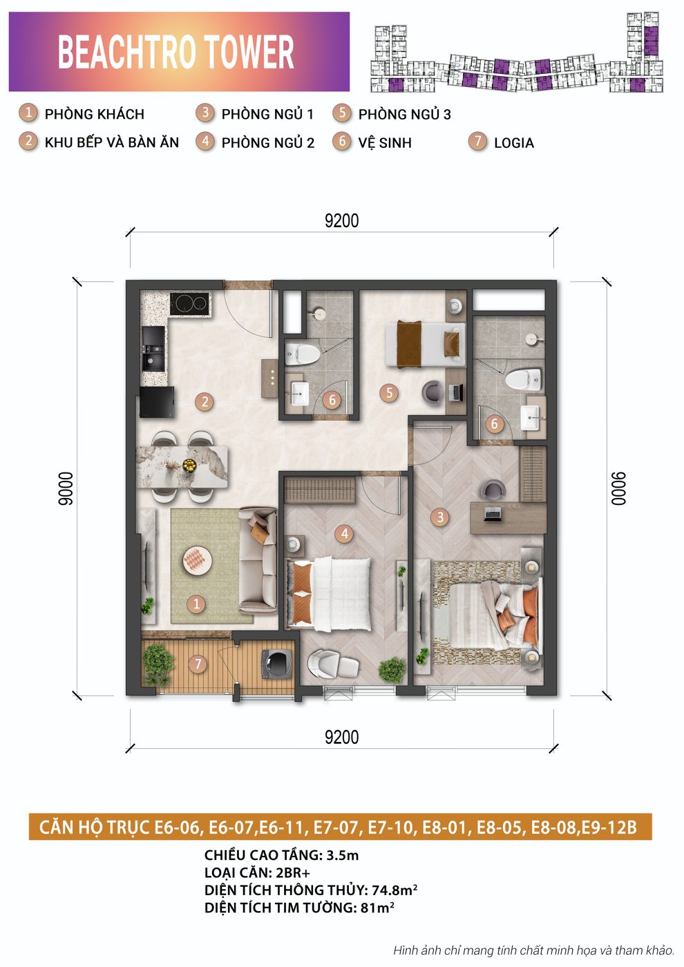 Mặt bằng Căn 2BR+ Beachtro Tower – Blanca City