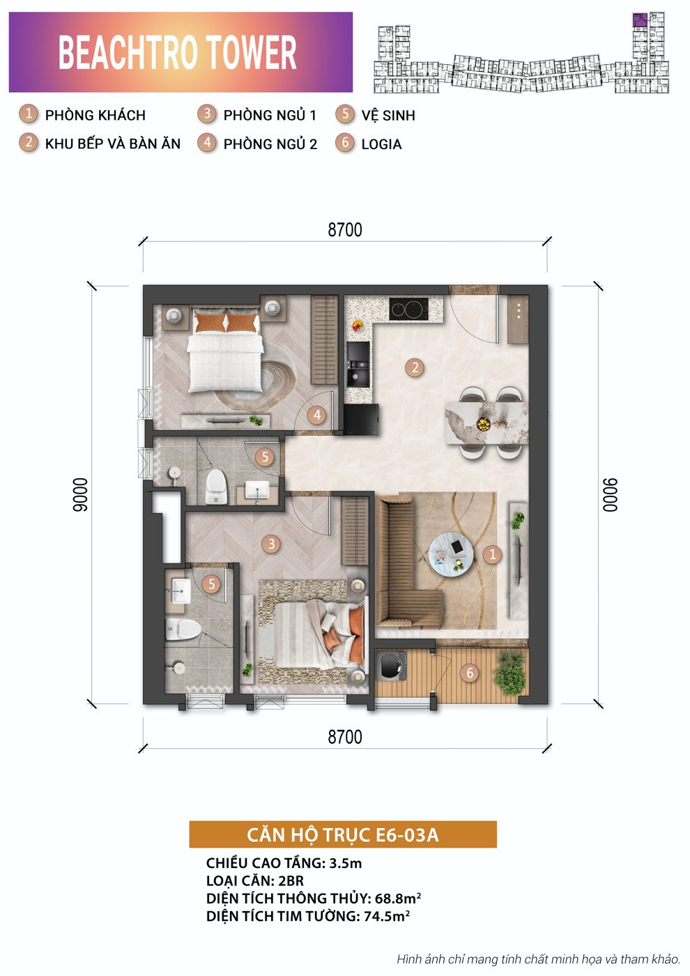 Mặt bằng Căn 2BR Beachtro Tower – Blanca City