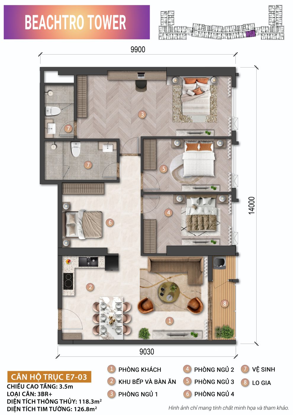 Mặt bằng Căn 3BR+ Beachtro Tower – Blanca City
