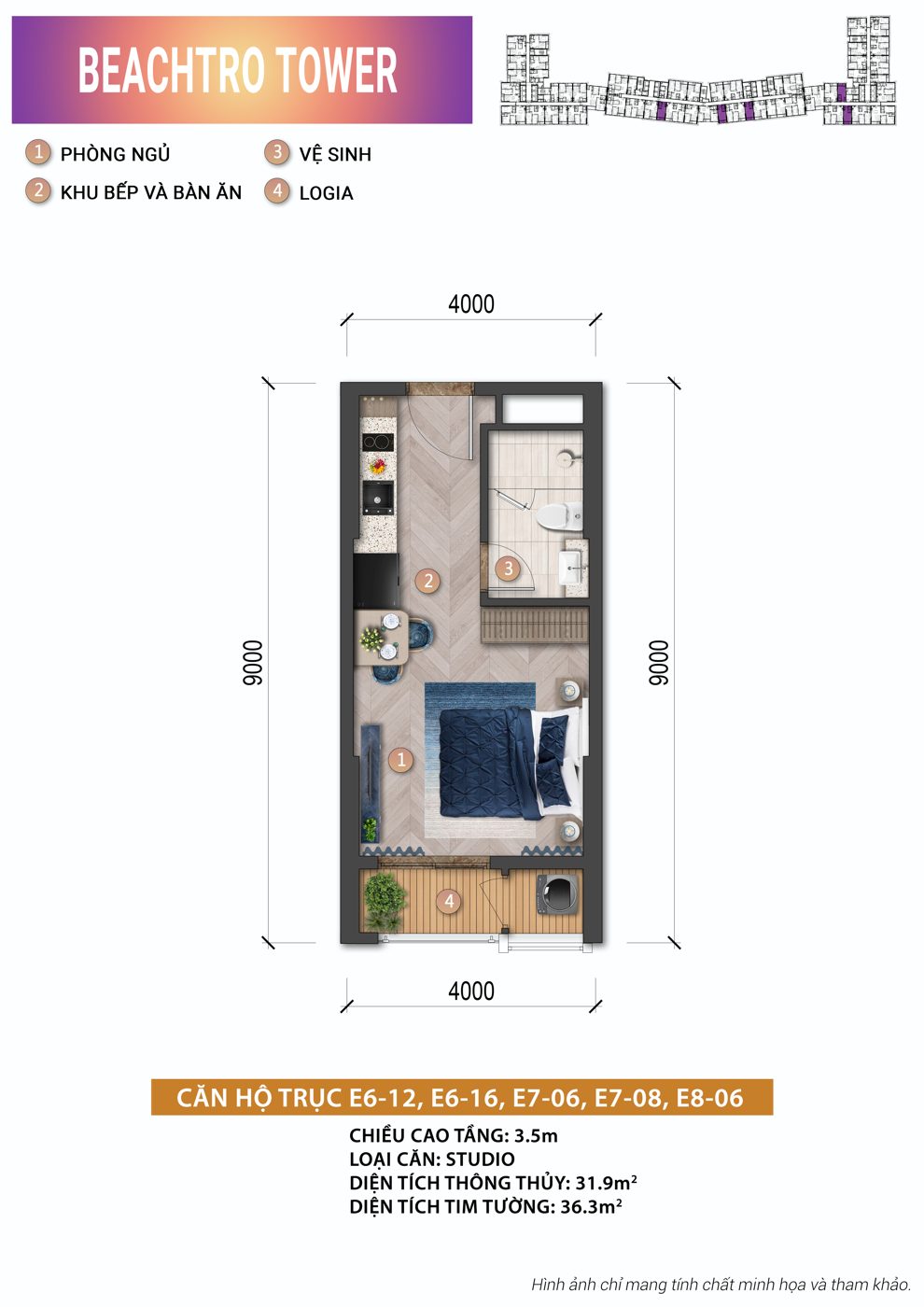 Mặt bằng Căn Studio Beachtro Tower – Blanca City