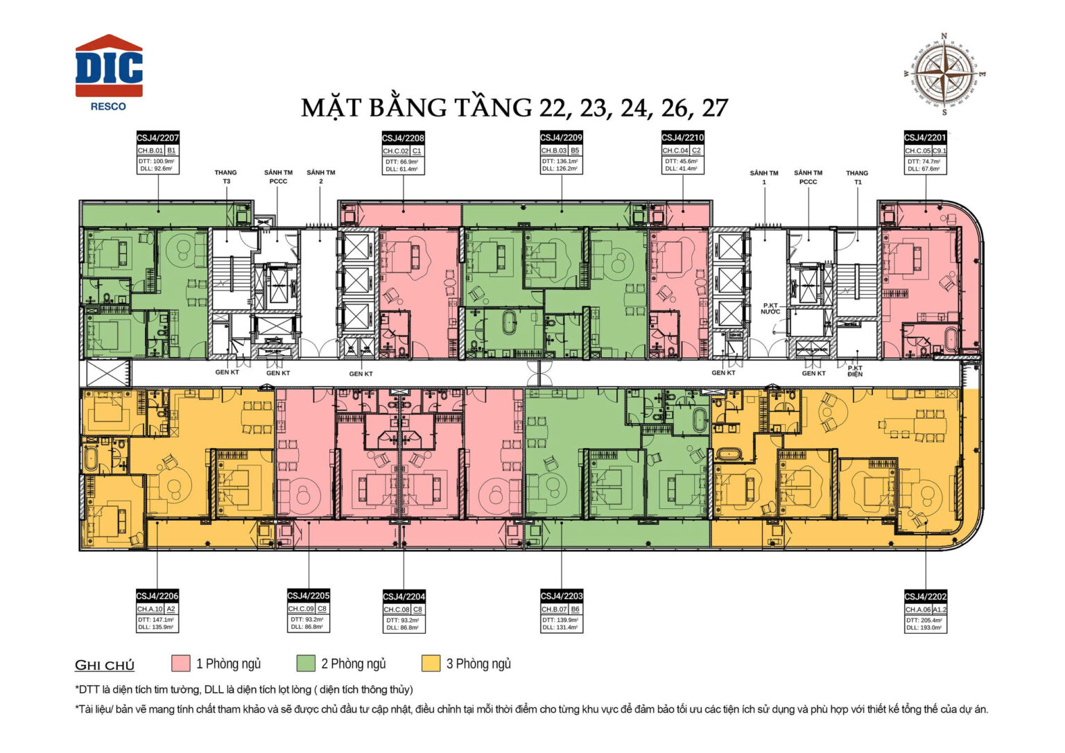 BluMor mặt bằng tầng 22, 23, 24, 26, 27